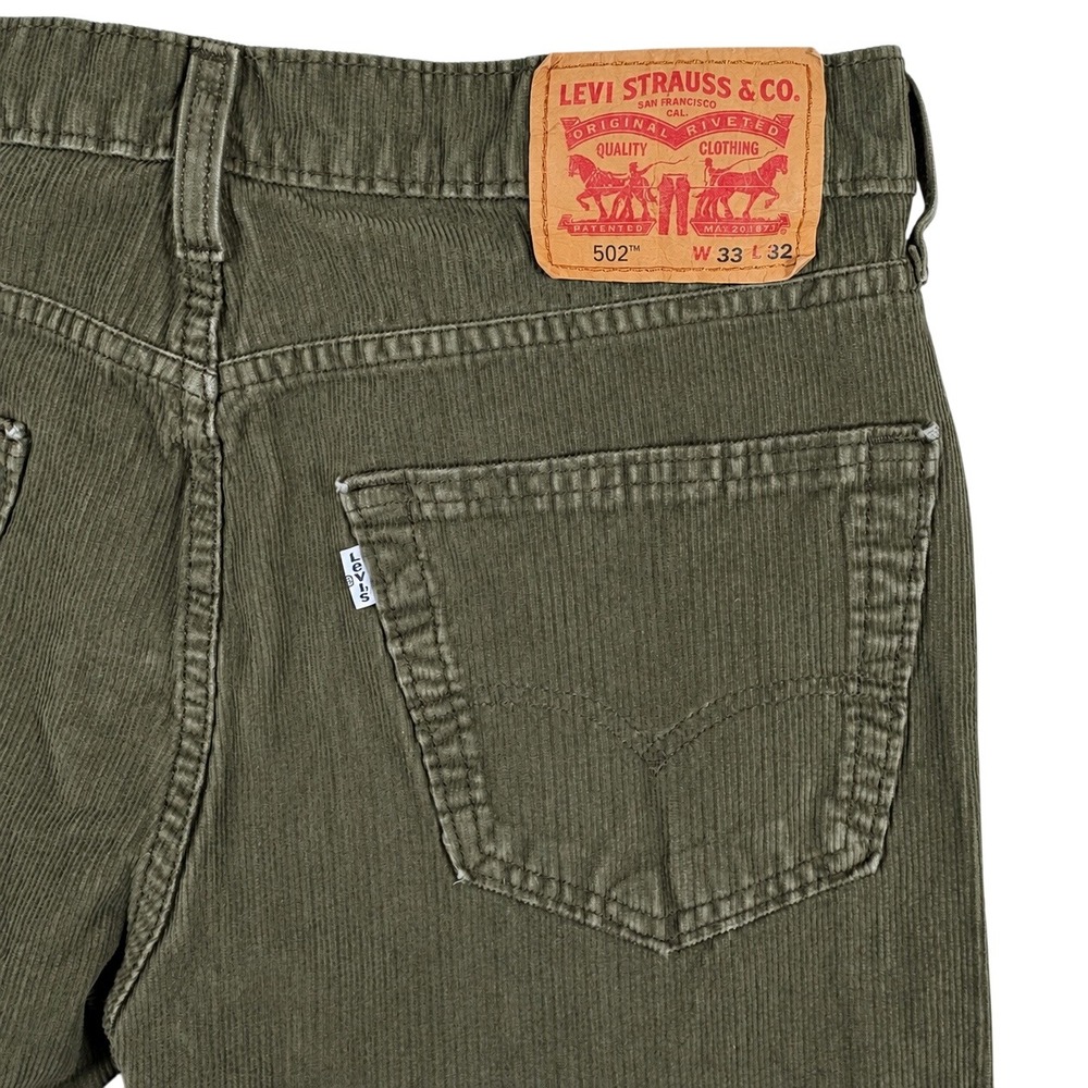 Levi's 502 Regular Taper Corduroy Pants Mens 33x32 Olive Green Workwear Outdoor